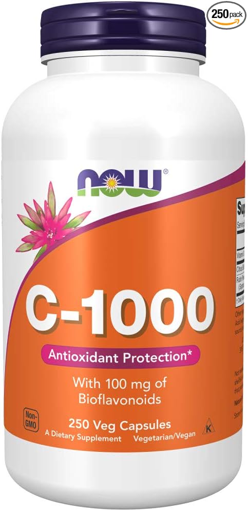 Now Supplements, Vitamin C-1,000 with 100 mg of Bioflavonoids, Antioxidant Protection*, 250 Veg Capsules (Pack of 2)