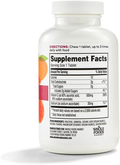 365 by Whole Foods Market, Chewable Vitamin C 500mg, Natural Citrus Flavor, Vegan, 100 Tablets