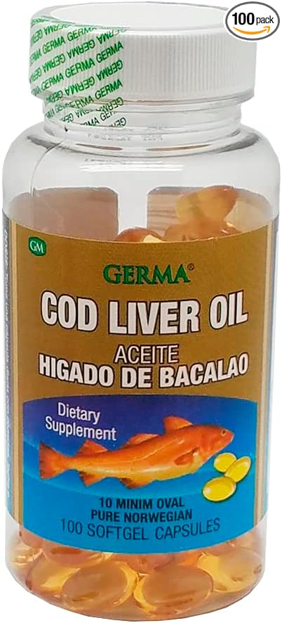 Aceite De Higado De Bacalao Capsules 100's Pure Norwegian Cod Liver Oil GERMA