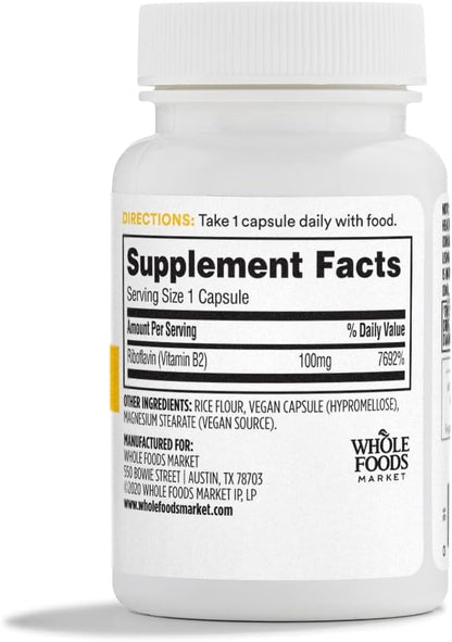 365 by Whole Foods Market, Vitamin B2, 100mg, 100 Vegetable Capsules