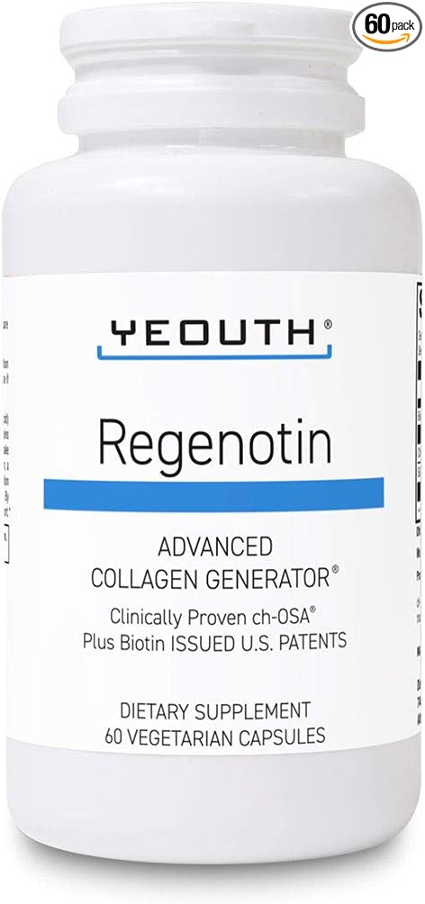 YEOUTH Regenotin Collagen Support for Skin, Nails, Hair, and Joints, Vegetarian Dietary Supplements for Men and Women, 60 Capsules