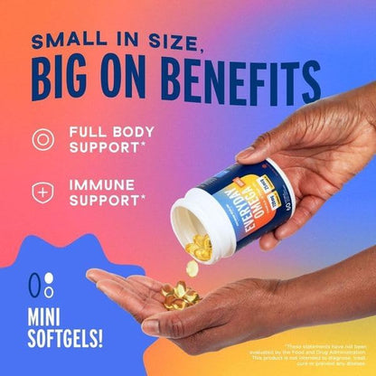 Oceanblue Essentials Everyday Omega Minis – 60ct – Burpless Fish Oil with Vitamin D3 – for Heart and Immune Support – Easy to Swallow Mini Softgels – Tasty Orange Flavor – 1 Month Supply