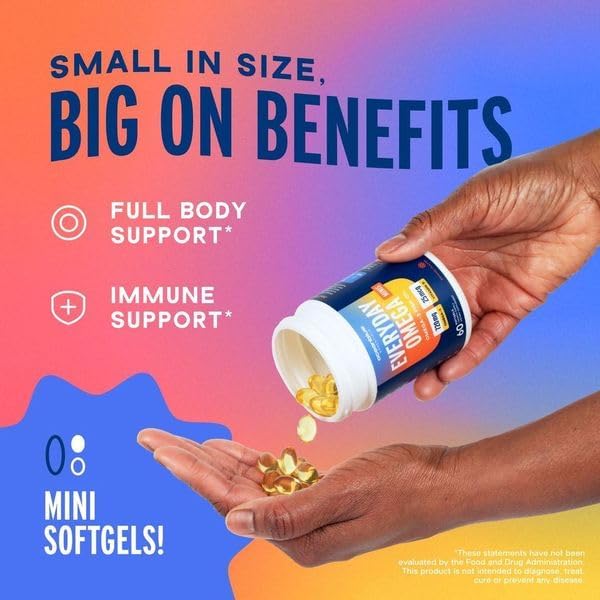 Oceanblue Essentials Everyday Omega Minis – 180ct – Burpless Fish Oil with Vitamin D3 – for Heart and Immune Support – Easy to Swallow Mini Softgels – Tasty Orange Flavor – 3 Month Supply