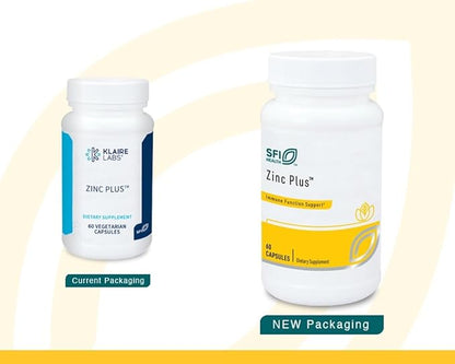 Klaire Labs Zinc Plus Immune Support Supplement - Zinc Citrate with Copper, Vitamin B6 & Vitamin C - Hypoallergenic (60 Capsules)