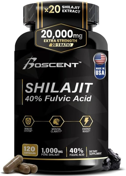 Shilajit Capsules 20,000mg – Pure Himalayan Shilajit for Men & Women – Organic Fulvic Acid Supplement with 85+ Trace Minerals – High Potency Natural Energy & Vitality Support – 120 Vegan Capsules