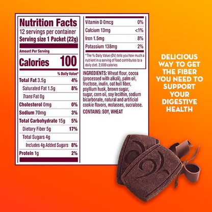 Metamucil Fiber Thins, Psyllium Husk Fiber Supplement, Digestive Health Support and Satisfy Hunger, Chocolate Flavored, 12 Servings