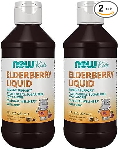 NOW Supplements, Liquid Elderberry for Kids with Zinc and Astragalus, Immune Support*, 8-Ounce, Packaging May Vary (Pack of 2)