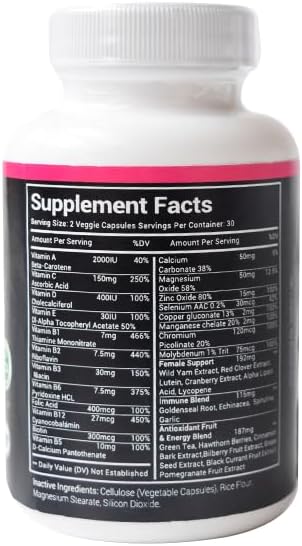 Stellar Labs Low FODMAP Vegan Women's Ultra Multi-Vitamin | Easy to Digest Daily Multivitamin Without Iron | Low Energy Supplement, Female Support | Easy to Swallow Veggie Capsules | 60 Count