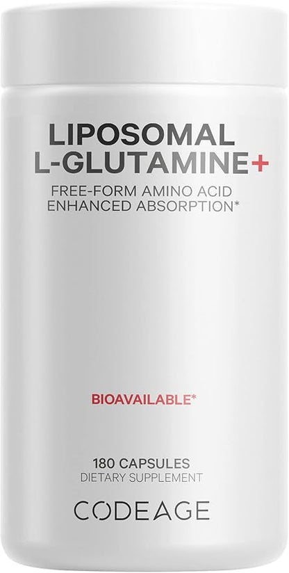 Codeage Liposomal L-Glutamine Capsule Supplement - 1,000 mg L-Glutamine per Serving - 3-Month Supply - Liposomal Delivery, Vegan Pills, Non-GMO, Gluten-Free Amino Acid - 180 Capsules
