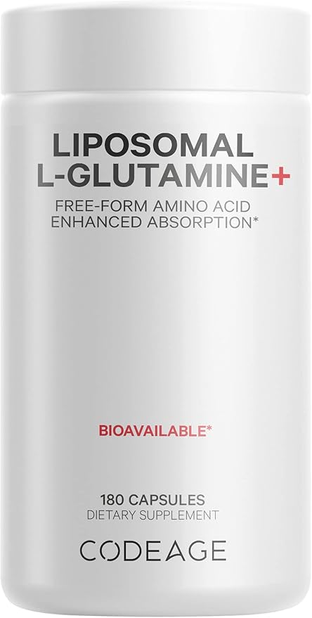 Codeage Liposomal L-Glutamine Capsule Supplement - 1,000 mg L-Glutamine per Serving - 3-Month Supply - Liposomal Delivery, Vegan Pills, Non-GMO, Gluten-Free Amino Acid - 180 Capsules