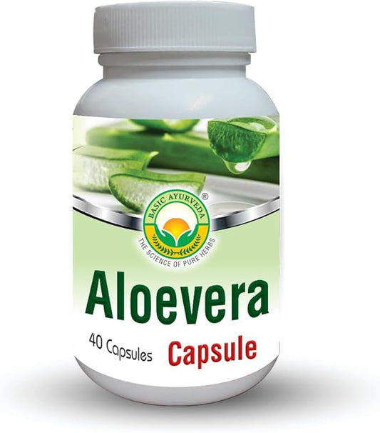 BASIC AYURVEDA Aloe Vera Caplets | Support Gut Health - Digestive Health & Immune Health | Natural Herbal Supplement | Helps Maintain Balanced Stomach Acidity, Aloin Free | 460mg / Cap (40 Count)