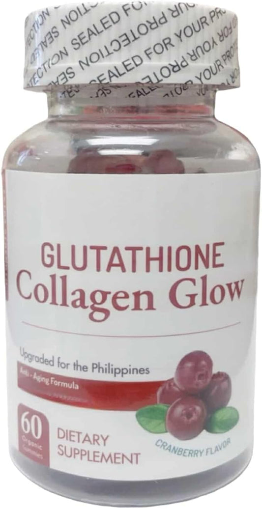 Nature Glow Glutathione Collagen Glow, 60 Organic Chewable Gummies (Cranberry (1 Bottle))