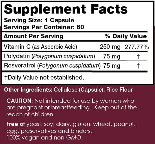 Mirica YoungNutra Polydatin Complex with Resveratrol- High Absorption - 60 Capsules