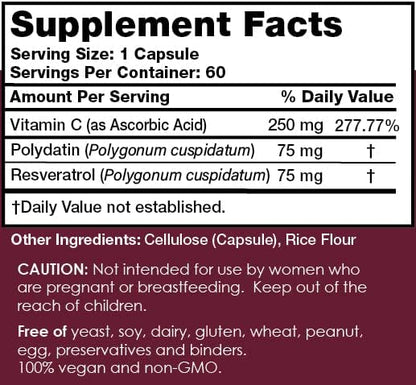 Mirica YoungNutra Polydatin Complex with Resveratrol- High Absorption - 60 Capsules