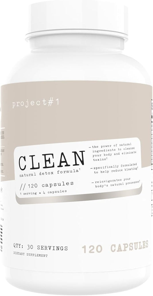 Project #1 Clean Natural Detox Formula - 120 Capsules - Supports Digestive Health, Reduces Bloating, and Boosts Energy - Vegan, Non-GMO Detox Supplement