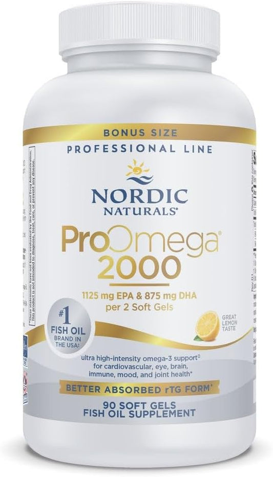 Nordic Naturals ProOmega 2000, Lemon Flavor - 90 Soft Gels - 2150 mg Omega-3 - Ultra High-Potency Fish Oil - EPA & DHA - Promotes Brain, Eye, Heart, & Immune Health - Non-GMO - 45 Servings