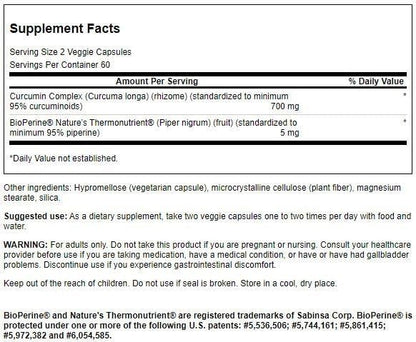 Swanson Curcumin Complex - Herbal Supplement Supporting Joint Health, Mobility & Physical Function - Standardized with BioPerine for Maximum Absorption - (120 Veggie Capsules)