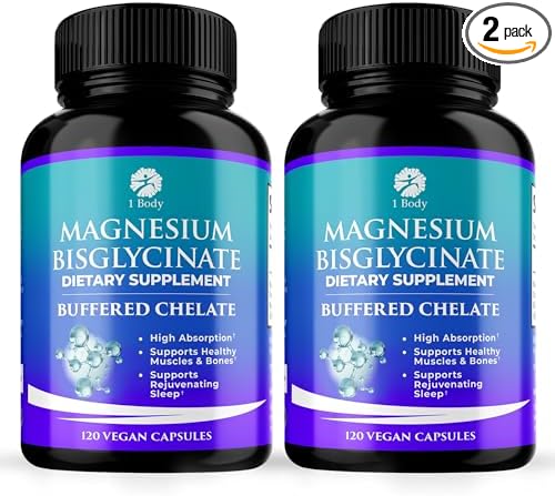 Magnesium Bisglycinate Chelate 2 Pack - Reduce Muscle Cramps and Improve Sleep Maximum Absorption with no Laxative Effects 100% Chelated 44 mg of Pure Magnesium Bisglycinate Per Capsule