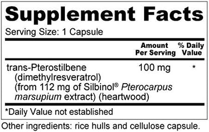 Wellness Resources Pterostilbene - Natural Source Silbinol Trans-Pterostilbene for Healthy Aging (100mg, 60 Veggie Capsules), Non-GMO, Vegan, Soy-Free