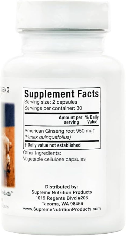 Supreme Nutrition American Ginseng Supreme, 60 Pure American Ginseng Root Vegetarian Capsules (60 Count (Pack of 2))