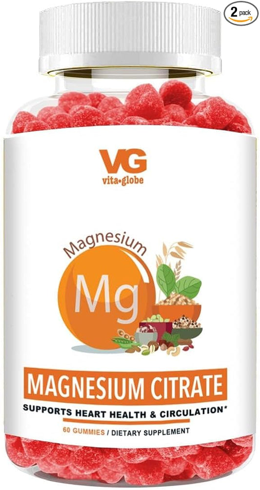 VitaGlobe 70mg of Elemental Magnesium Gummies - Support Healthy Bones, Muscles, Energy & Relaxation, 120 Count (Pack of 2)