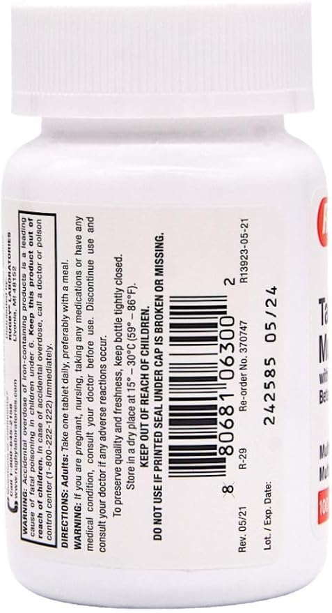 Rugby Tab-A-Vite Multivitamin with Iron and Beta-Carotene Multivitamin/Mineral Supplement - 1000 Tablets