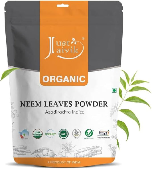 Just Jaivik 100% Organic Neem Leaves Powder - USDA Certified Organic, 227 GMS / 1/2 LB Pound / 08 Oz - Azadirachta Indica - Promoting Healthy Hair and Clear Skin (an USDA Organic Certified Herb)