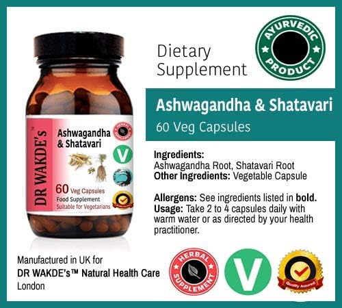 DR WAKDE's Ashwagandha & Shatavari Capsules (60 Veg Caps, Rejuvenating Herbs, Energy Support, Ayurvedic Supplement, Vegan, Herbal, All Natural, Made in UK)