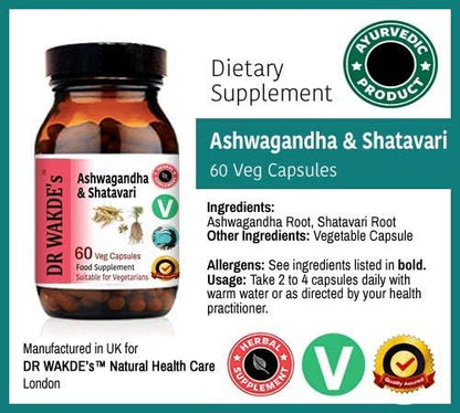 DR WAKDE's Ashwagandha & Shatavari Capsules (60 Veg Caps, Rejuvenating Herbs, Energy Support, Ayurvedic Supplement, Vegan, Herbal, All Natural, Made in UK)