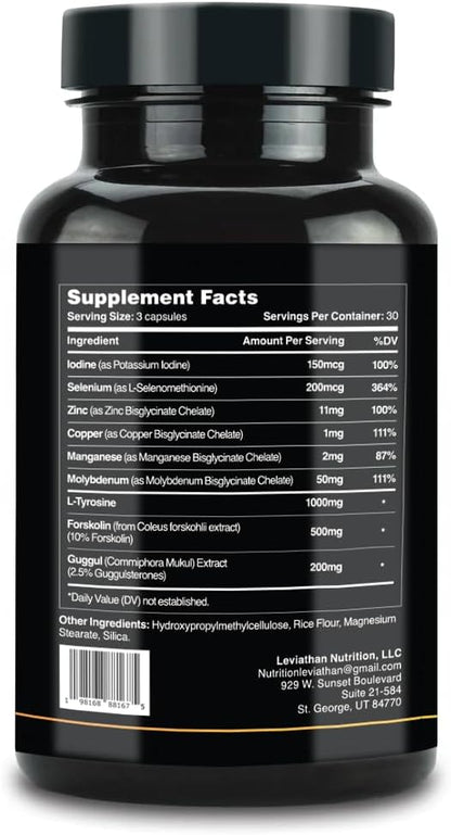 Leviathan Thyroid Support | Energy & Thyroid Health & Iodine Supplement, Selenium, Zinc, Manganese, Copper, L Tyrosine, Guggul Support for Women & Men