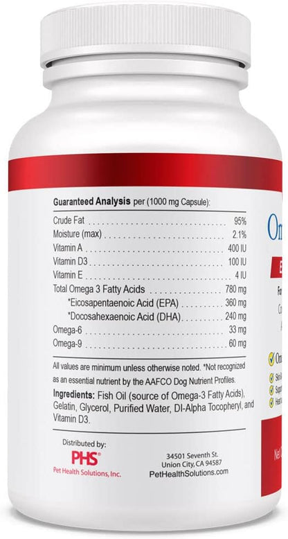 Omega-Caps Extra Strength for Large Breeds-Vet Formulated for Healthy Radiant Skin & Coat While Reducing Excess Shedding. Contains Omega 3 for Immune System Support, Easy to Dose, 60 Soft Gel Capsules