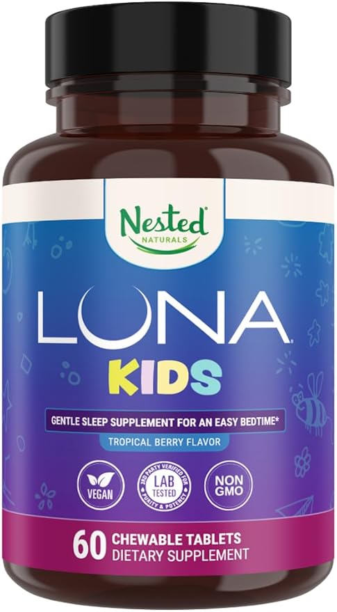 LUNA Kids | #1 Sleep Aid Tablets for Children 4+ and Sensitive Adults | Naturally Sourced Ingredients | 60 x Chewable Pills | Gentle, Herbal Supplement with Chamomile, Melatonin, Valerian & Lemon Balm
