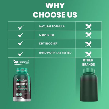 Herbtonics Prostate Support Supplement for Men's Health - Saw Palmetto & Beta Sitosterol Formula with Pumpkin Seed Oil - Promotes Prostate Health & Less Urination - DHT Blocker for Hair - 120 Capsules