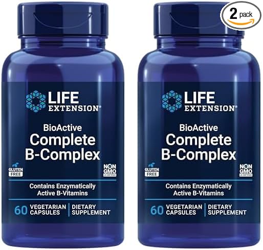 Life Extension Bioactive Complete B-Complex, Heart, Brain and Nerve Support, Healthy Energy, Metabolism, Complete B Complex, 60 Vegetarian Capsules (Pack of 2)