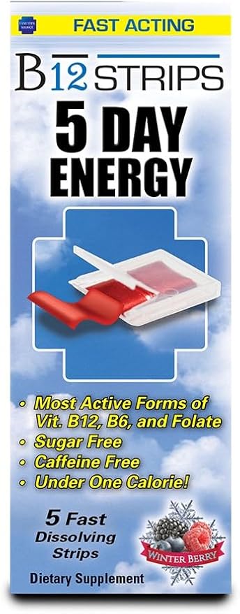 2,000 mcg Methylcobalamin Vitamin B12 Sublingual Energy Strips | Biotin, B6, 5-MTHF L-Methylfolate | Sublingual B12 Vitamins, Folate | Energy, Brain Health, Nerve Function - 5 Strips
