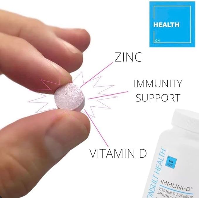 Consult Health IMMUNI-D Vitamin D Superior Immunity Support Chewable Tablets Cherry Flavor – Zinc – Elderberry Fruit -Dietary Support - 90 Count (1 Pack)