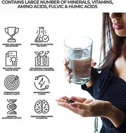 NATURAL SHILAJIT Resin 20G, Shilajit Honey Sticks 30 Count Capsules 60 Count