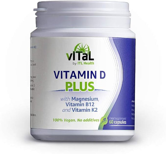 Vegan Vitamin D3 Plus with Magnesium, B12, K2 - High Potency Food-Based Immune Support, Bone Health & Mood Balance Supplement - 60 Easy-to-Swallow Capsules for Adults and Kids