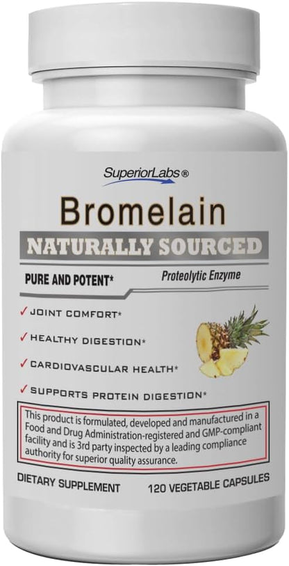 Superior Labs – Bromelain 500mg Supplement – Non GMO, Bromelain Enzyme – 2,400 GDU/Gram – Supports Healthy Digestion – 120 Vcaps
