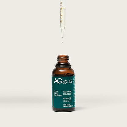 AG1 Vitamin D3 K2 Drops, 1000IU of Vitamin D3 and 1000mcg of K2 per Serving, Supports Bone Density and Calcium Absorption (Athletic Greens)