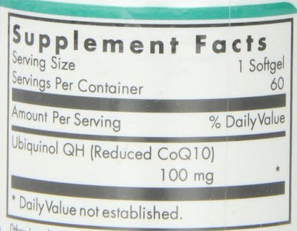 Nutricology CoQH-CF Ubiquinol 100mg Supplement - Un-Oxidized CoQ10, Supports Cardiovascular Health, Immune System Support, Stable, Bioavailable, Softgels - 60 Count