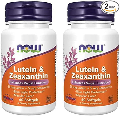 NOW Supplements, Lutein & Zeaxanthin with 25 mg Lutein and 5 mg Zeaxanthin, 60 Softgels (Pack of 2)