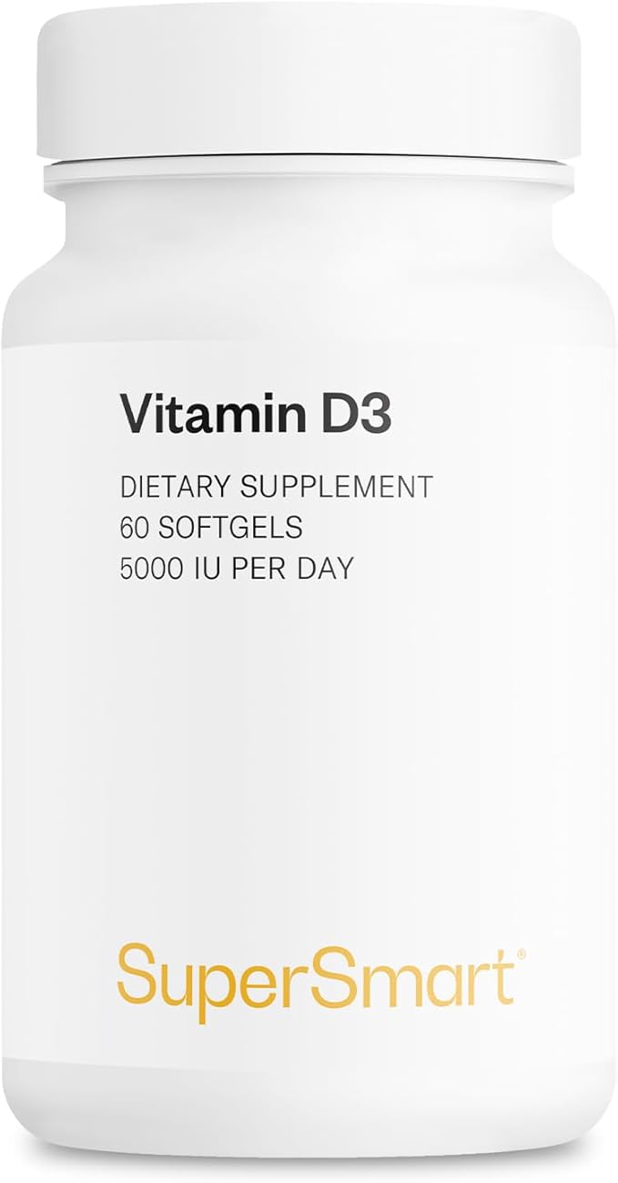 Supersmart - Vitamin D3 5000 IU per Day (125mcg) - High Potency & Bioavailability - with Sunflower Oil | Non-GMO & Gluten Free - 60 Softgels