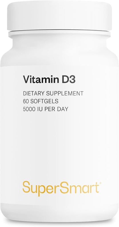 Supersmart - Vitamin D3 5000 IU per Day (125mcg) - High Potency & Bioavailability - with Sunflower Oil | Non-GMO & Gluten Free - 60 Softgels