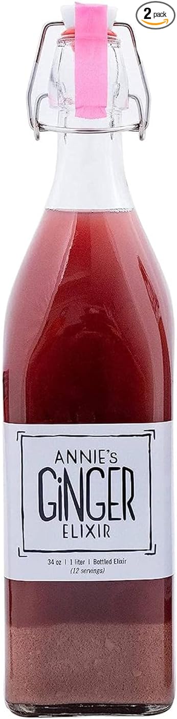 Annie's Ginger Elixir, 34oz 2-Pack, Pure Natural Organic Tonic Ginger Shot, Digestive Cleanse Boosts Immune Defense, Daily Gut Health and Wellness, Non-GMO Beverage