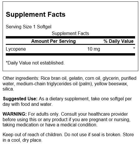 Swanson Lycopene 10 Milligrams 120 Sgels