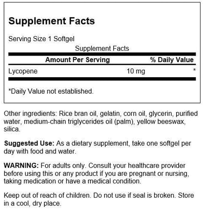 Swanson Lycopene 10 Milligrams 120 Sgels
