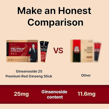 Premium Korean Red Ginseng Sticks Liquid Portable Sticks with Korean Red Ginseng Extract No Preservatives (Ginsenoside 25mg 60P)