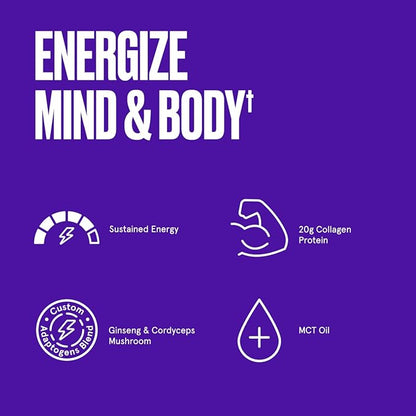 Bulletproof Dark Chocolate Energy Collagen Protein, 19.3 Ounces, Caffeine-Free Fuel with Vitamins and Antioxidants, Blend with Ginseng, Magnesium, Cordyceps Mushroom