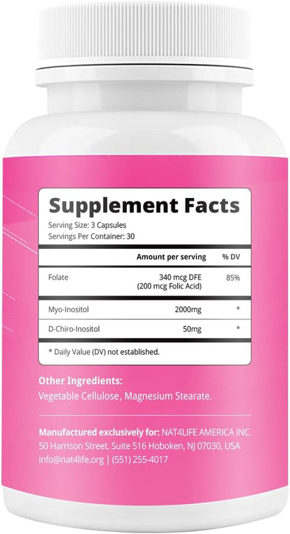 BeLive Myo-Inositol & D-Chiro Inositol Capsules - 90Ct I Inositol Supplement with Folic Acid Supplements for Woman, Optimal 40:1 Ratio (1)